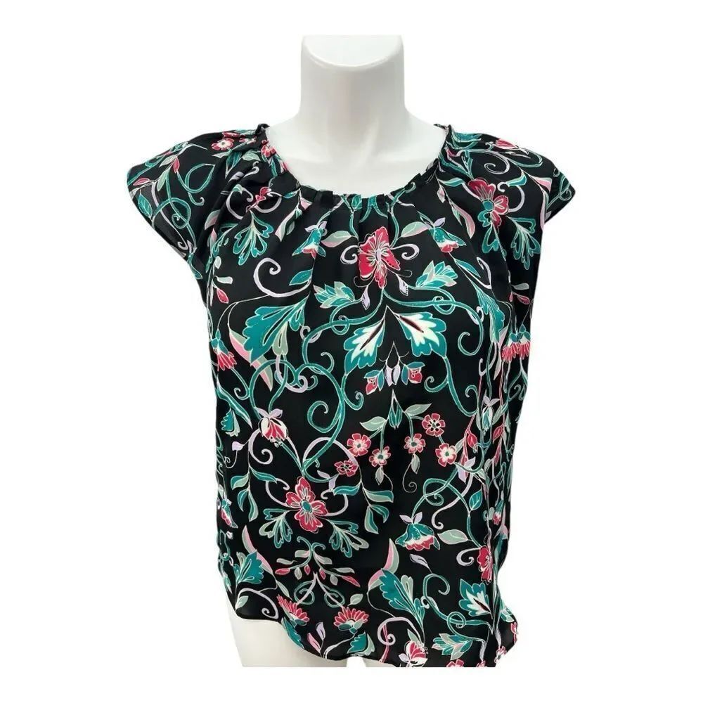 LC Lauren Conrad Black Cap Sleeve Embellished Blouse